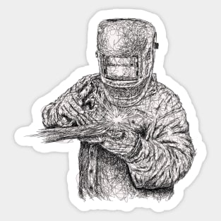 Welder drawing with scribble art Sticker